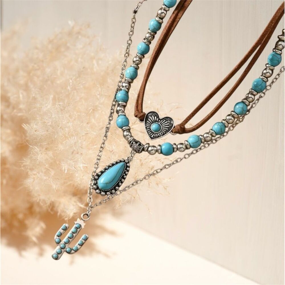 3 Piece Western Turquoise Necklace Set - Picture 2 of 5